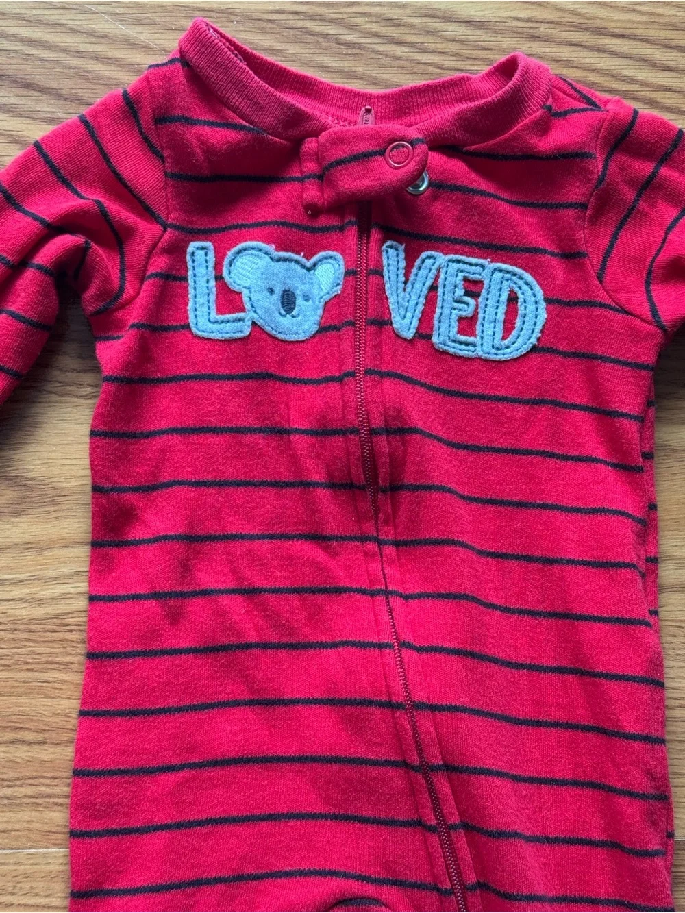 Carter's Red Striped Footed One-Piece with 'LOVED' Applique